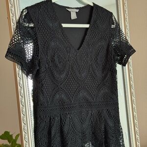 H&M Black A-Line V-Neck Flutter Sleeve Dress